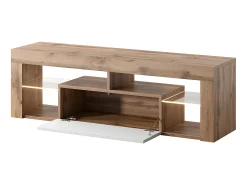 Mueble TV - para la sala de estar - 140 cm de ancho - roble lancaster / blanco brillo - con iluminación LED - Bianko