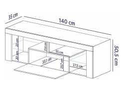 Mueble TV - para la sala de estar - 140 cm de ancho - Aida Nogal Tabaco Mate / Negro Brillo - Bianko
