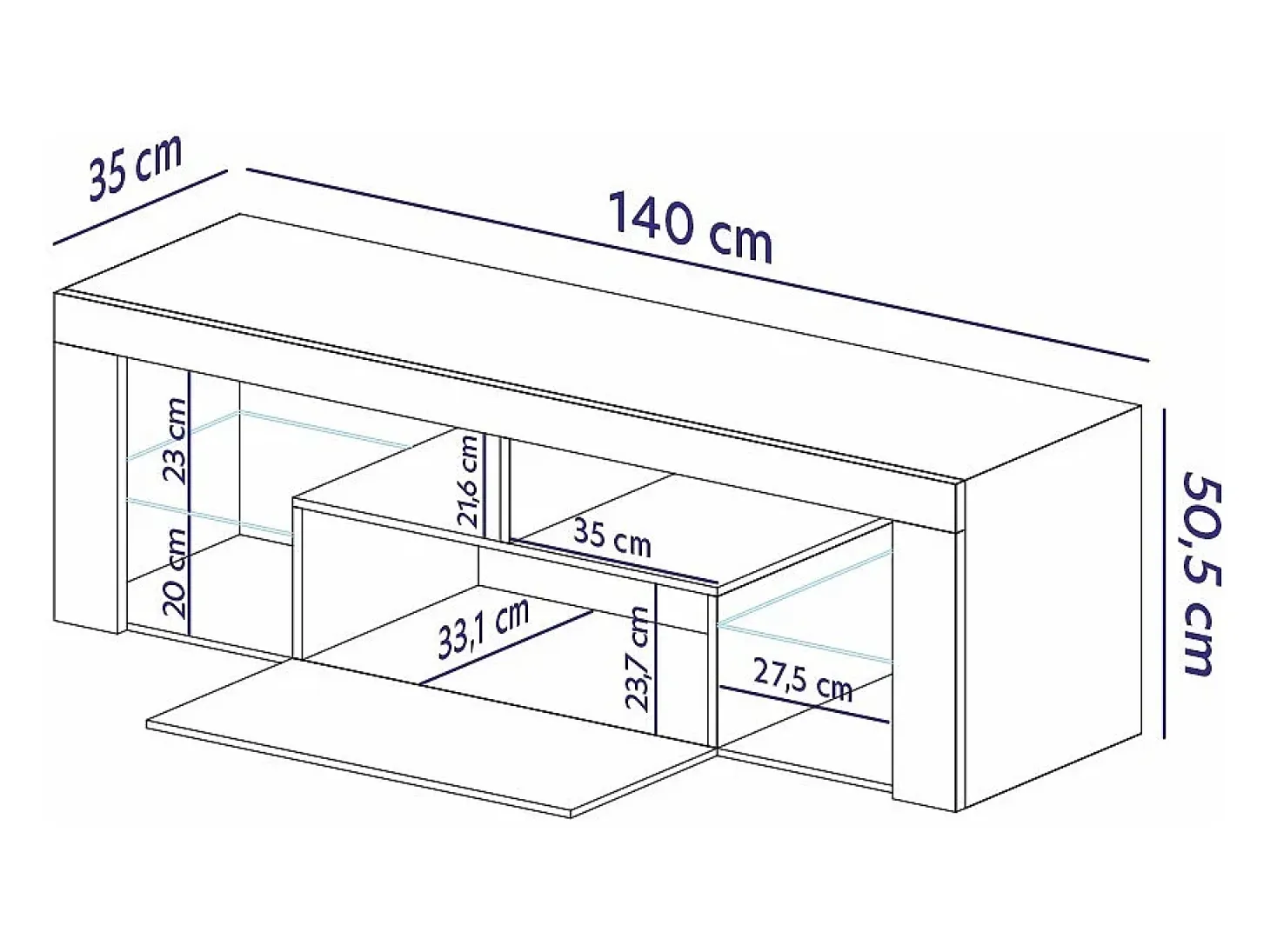 Mueble TV - para la sala de estar - 140 cm de ancho - Aida Nogal Tabaco Mate / Negro Brillo - Bianko