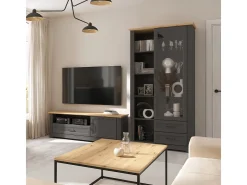 Mueble TV 1 puerta 1 cajón 150 cm Charlie Gris Antracita