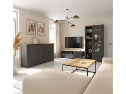 Mueble TV 1 puerta 1 cajón 150 cm Charlie Gris Antracita