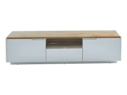 Mueble TV 2 puertas 1 cajón MDF lacado blanco y natural AMANI