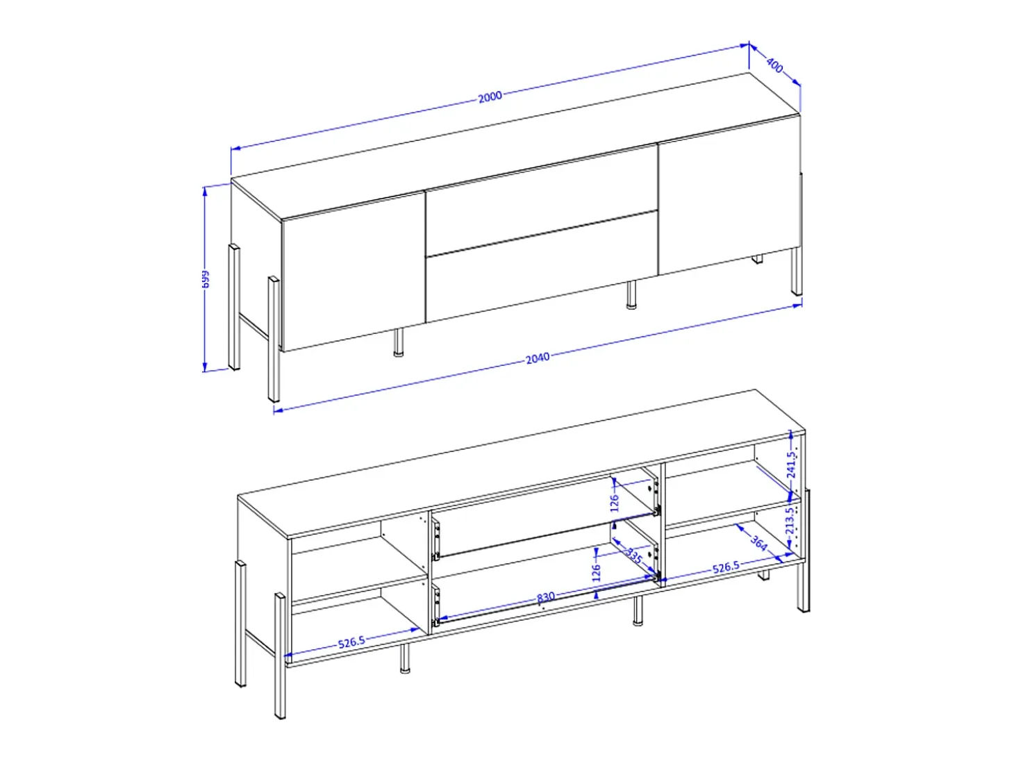 Mueble TV 2 puertas 2 cajones 200 cm Bérénice Cachemira