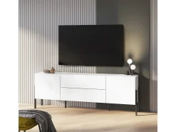 Mueble TV 2 puertas 2 cajones 200 cm Bérénice Blanco