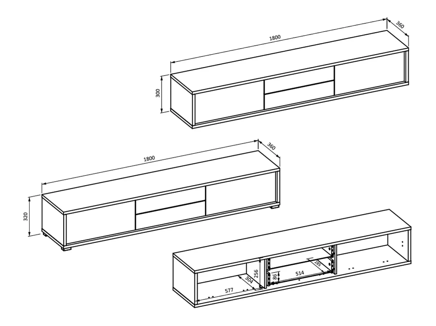 Mueble TV 2 puertas 2 cajones 180 cm Idra Madera