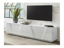 Mueble TV 4 puertas 2 estantes de diseño moderno blanco Ping Low L