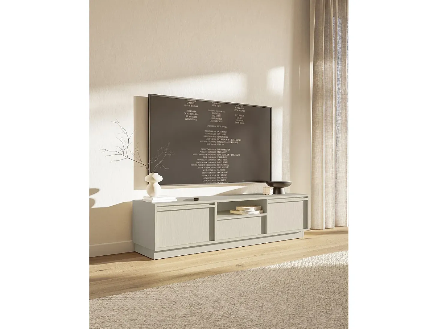 Mueble TV 3 puertas con 3 cajones - 154 cm - beige - EVO