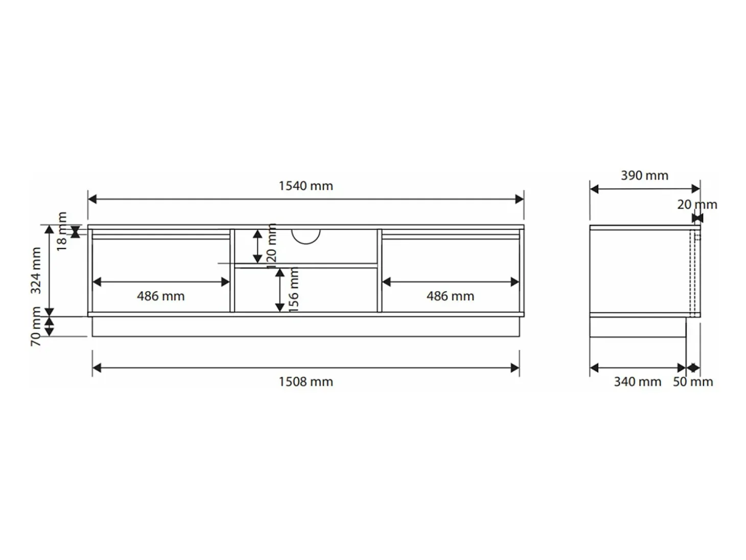 Mueble TV 3 puertas con 3 cajones - 154 cm - grafito negro - EVO