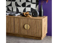 Mueble tv 4 puertas efecto madera de mango exótico, 140cm efecto