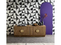 Mueble tv 4 puertas efecto madera de mango exótico, 140cm efecto