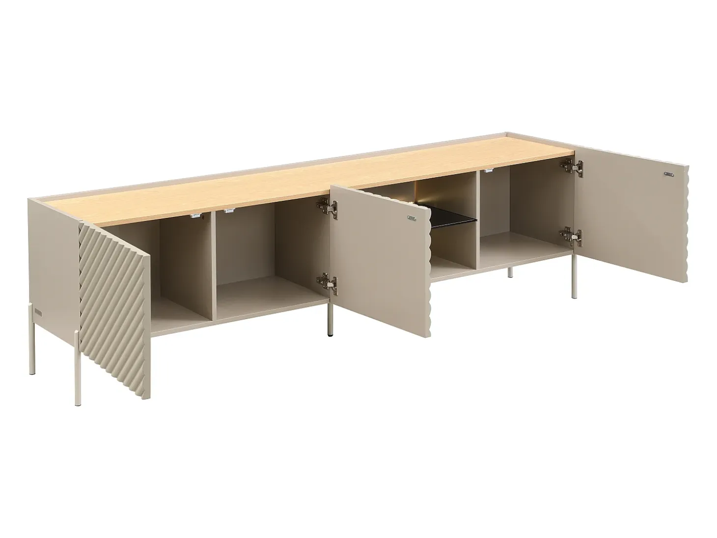 Mueble TV 3 puertas y 2 huecos con LEDs en MDF - Beige y natural claro - TASIBA