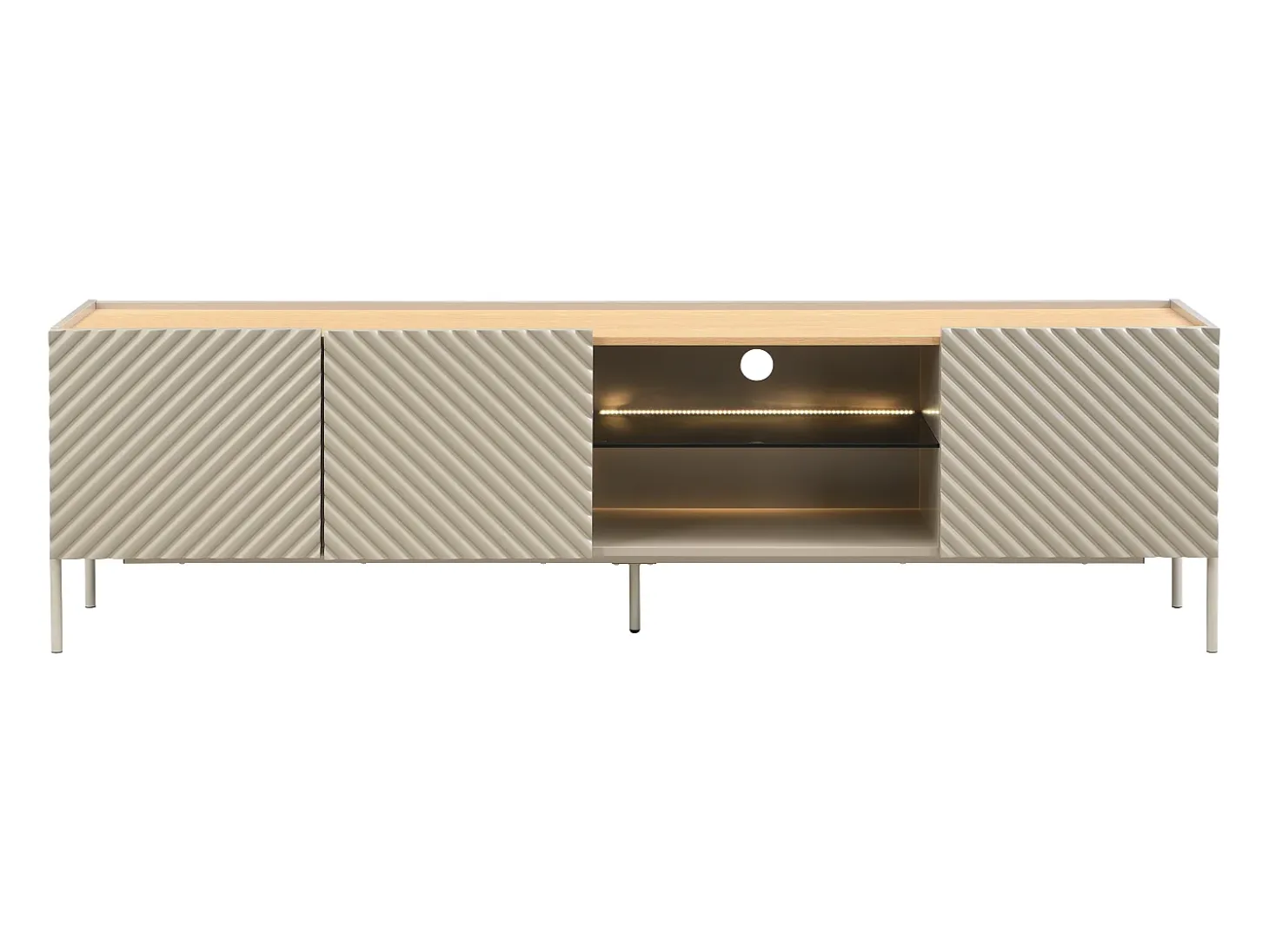 Mueble TV 3 puertas y 2 huecos con LEDs en MDF - Beige y natural claro - TASIBA