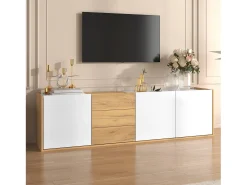 Mueble TV - se puede colgar en la pared o colocar en el suelo - Paneles de partículas - blanco y natural