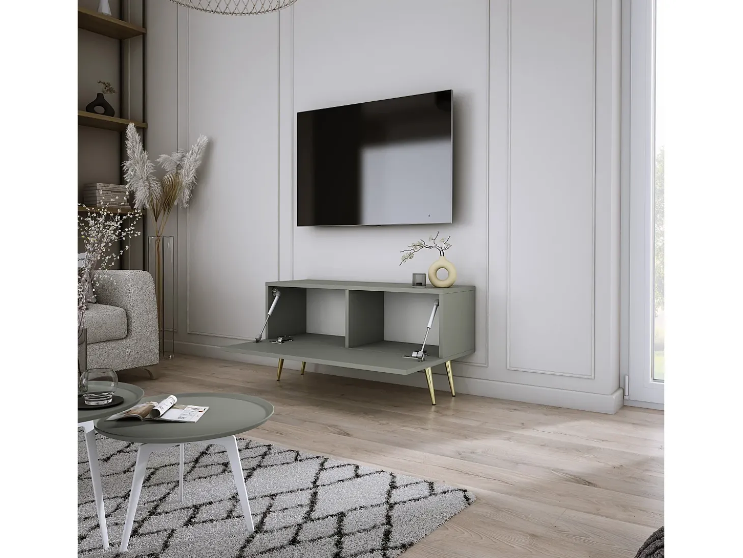 Mueble TV: Aloe, 100 x 52 x 32 cm, patas doradas