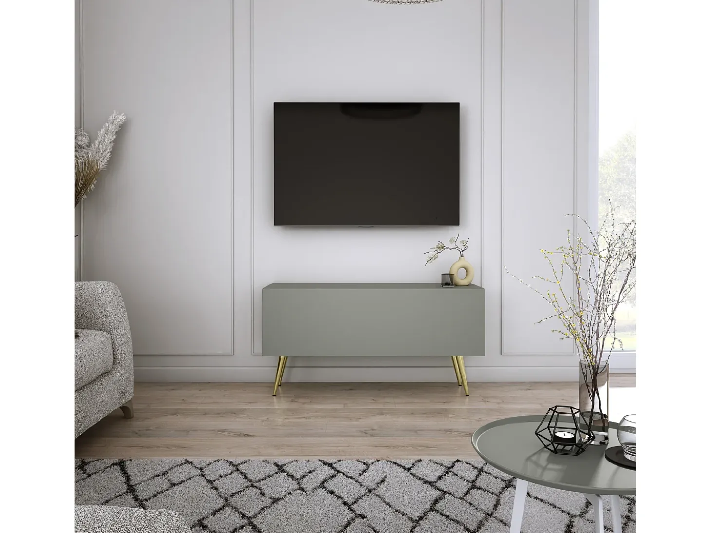 Mueble TV: Aloe, 100 x 52 x 32 cm, patas doradas