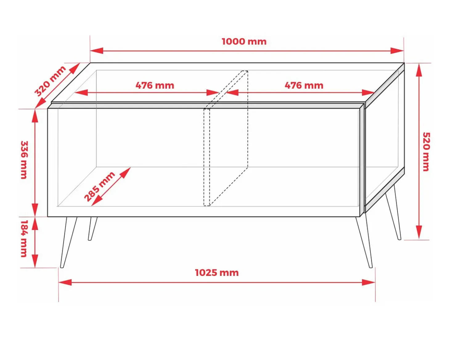 Mueble TV: Aloe, 100 x 52 x 32 cm, patas doradas