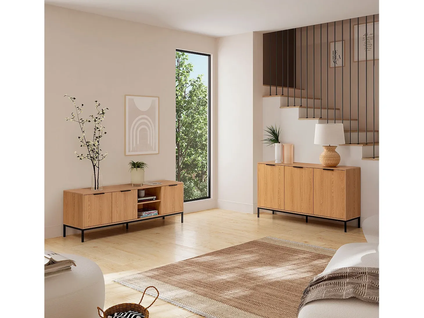 Mueble Tv Auri 3 puertas color Roble