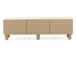 Mueble tv azul con relieve ondulado en las puertas