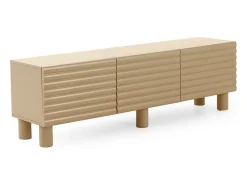 Mueble tv azul con relieve ondulado en las puertas