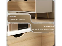 Mueble TV bajo con patas estilo escandinavo 2 cajones Color roble claro Blanco
