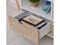 Mueble TV bajo con patas estilo escandinavo 2 cajones Color roble claro Blanco