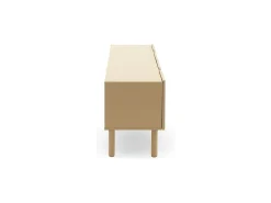 Mueble tv beige con cantos redondos en las esquinas de puertas