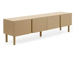 Mueble tv beige con cantos redondos en las esquinas de puertas