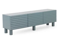 Mueble tv beige con relieve ondulado en las puertas