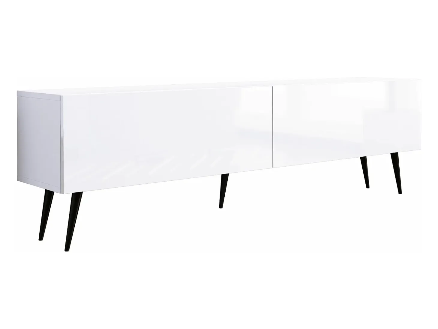 Mueble TV: Blanco Mate / Blanco Brillo, patas negras, 170 x 52 x 32 cm