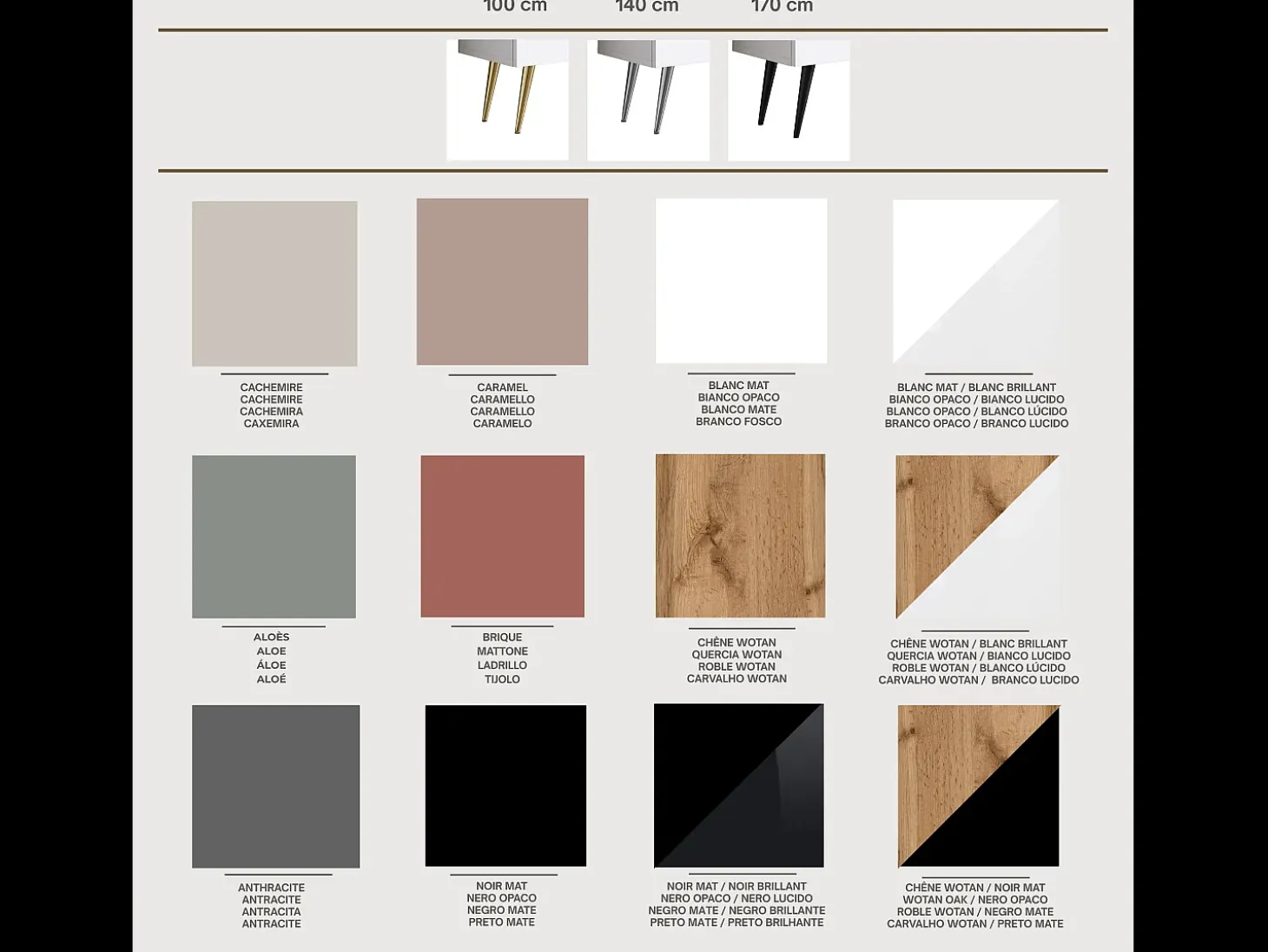 Mueble TV: Blanco Mate / Blanco Brillo, patas negras, 170 x 52 x 32 cm