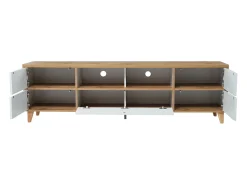 Mueble TV blanco y madera con 5 puertas, 175x37x51 cm, MDF