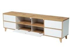 Mueble TV blanco y madera con 5 puertas, 175x37x51 cm, MDF