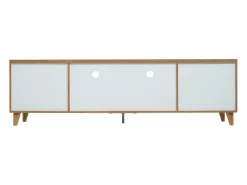 Mueble TV blanco y madera con 5 puertas, 175x37x51 cm, MDF