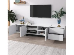 Mueble TV blanco y moderno 190x35x45 cm 3 puertas y 2 cajones
