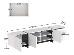 Mueble TV blanco y moderno 190x35x45 cm 3 puertas y 2 cajones
