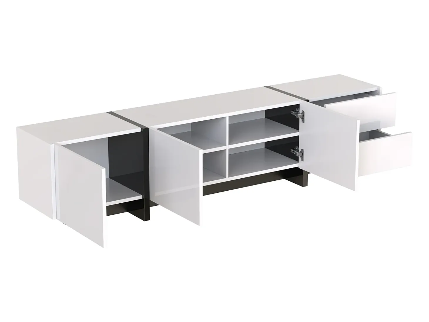 Mueble TV blanco y moderno 190x35x45 cm 3 puertas y 2 cajones