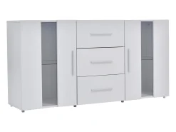 Mueble TV Buffet 140x35x70 cm con 2 cajones, 2 estantes y LED de 16 colores - MDF - Blanco