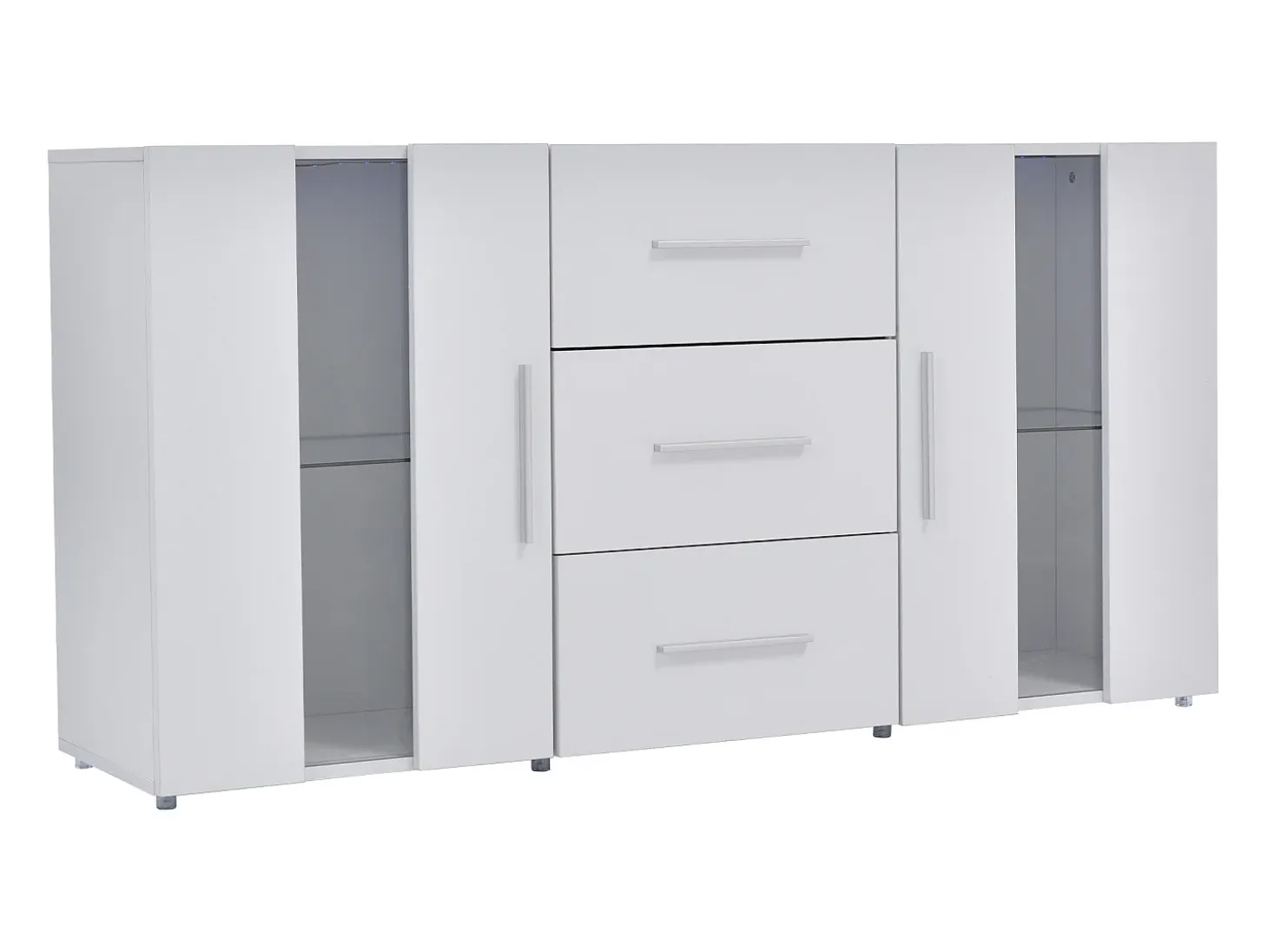 Mueble TV Buffet 140x35x70 cm con 2 cajones, 2 estantes y LED de 16 colores - MDF - Blanco
