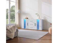 Mueble TV Buffet 140x35x70 cm con 2 cajones, 2 estantes y LED de 16 colores - MDF - Blanco
