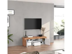 Mueble TV Chronos con 2 puertas y 1 cajón blanco brillo y roble 155x40x51 cm
