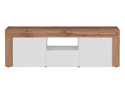 Mueble TV Chronos con 2 puertas y 1 cajón blanco brillo y roble 155x40x51 cm