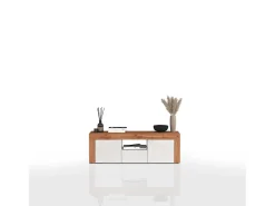 Mueble TV Chronos con 2 puertas y 1 cajón blanco brillo y roble 155x40x51 cm