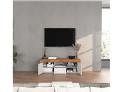 Mueble TV Chronos con 2 puertas y 1 cajón blanco brillo y roble 155x40x51 cm