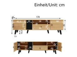 Mueble TV 170cm - 1 cajón 1 nicho 2 puertas - Natural y Negro