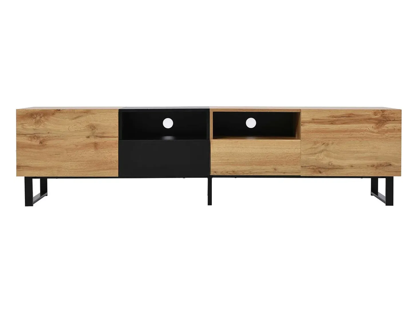 Mueble TV 190cm - 2 puertas + 2 cajones + 2 compartimentos - estilo industrial - Natural