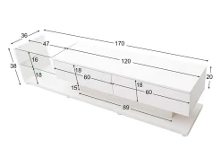 Mueble TV 170cm con LED y mampara de cristal - 2 cajones - Blanco