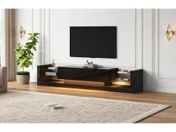Mueble TV con 2 cajones plegables - 181 x 38 x 38 cm - LED - Tablero de partículas - Negro brillante