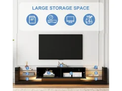 Mueble TV con 2 cajones plegables - 181 x 38 x 38 cm - LED - Tablero de partículas - Negro brillante