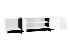 Mueble TV con 2 cajones y 3 puertas - 190 x 35 x 45 cm - Madera MDF y tableros de partículas - Blanco + negro