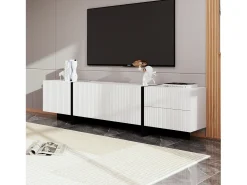 Mueble TV con 2 cajones y 3 puertas - 190 x 35 x 45 cm - Madera MDF y tableros de partículas - Blanco + negro